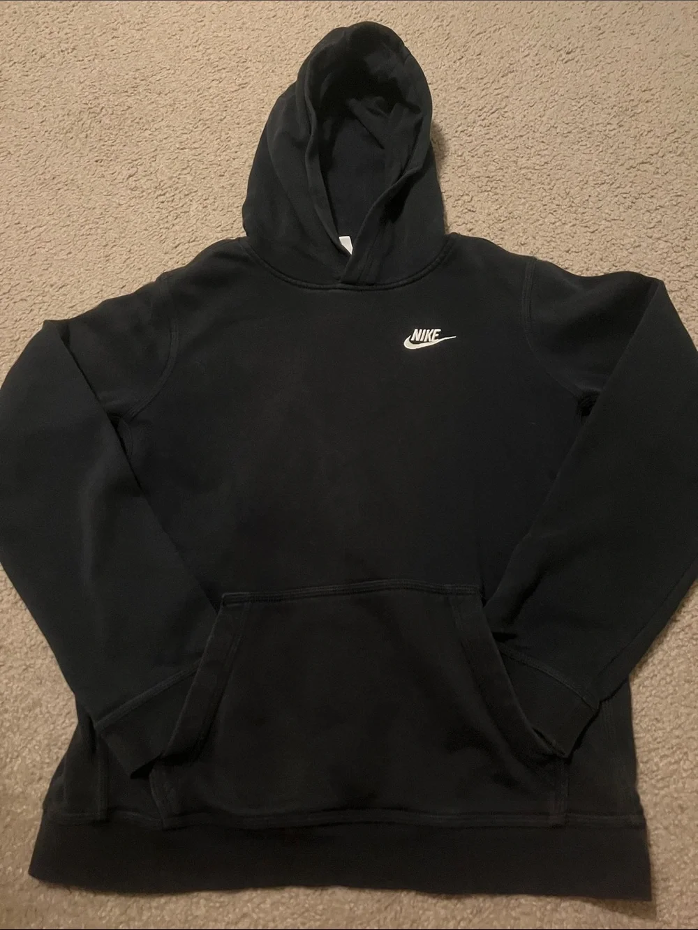 Nike Kids Unisex Washed Black Hoodie with White Swoosh